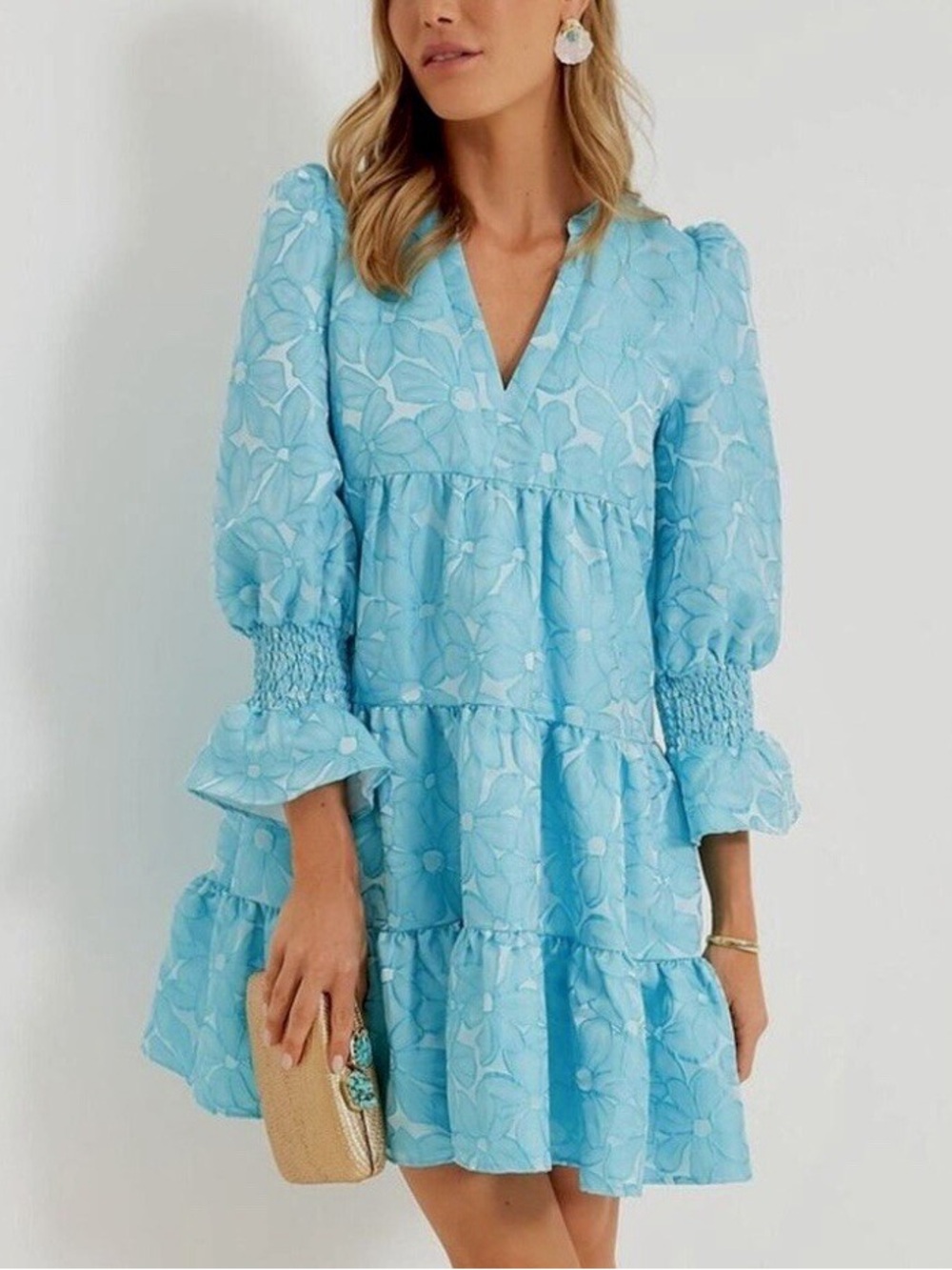 Pomander Place Tuckernuck Sky blue jacquard kenzo tiered dress Small